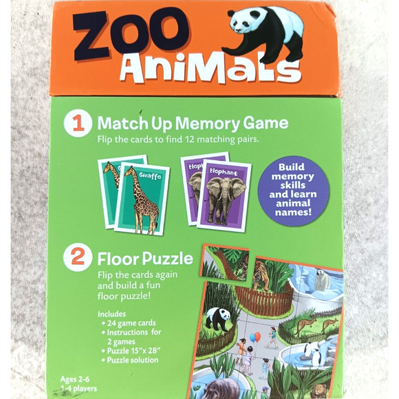 Zoo Animals 24 Card Matching Game and Floor Puzzle - Picture 2 of 3